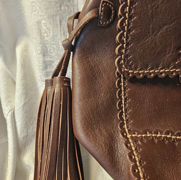 Isabella Fiore Catherine Casablanca Brown Tassel Leather Satchel - Picture 10 of 11